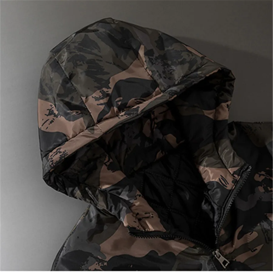 Camouflage Heren Jassen Winter Katoenen Gewatteerde Jas Dikke Warme Capuchon Bovenkleding Heren Casual Losse Streetwear Herenkleding