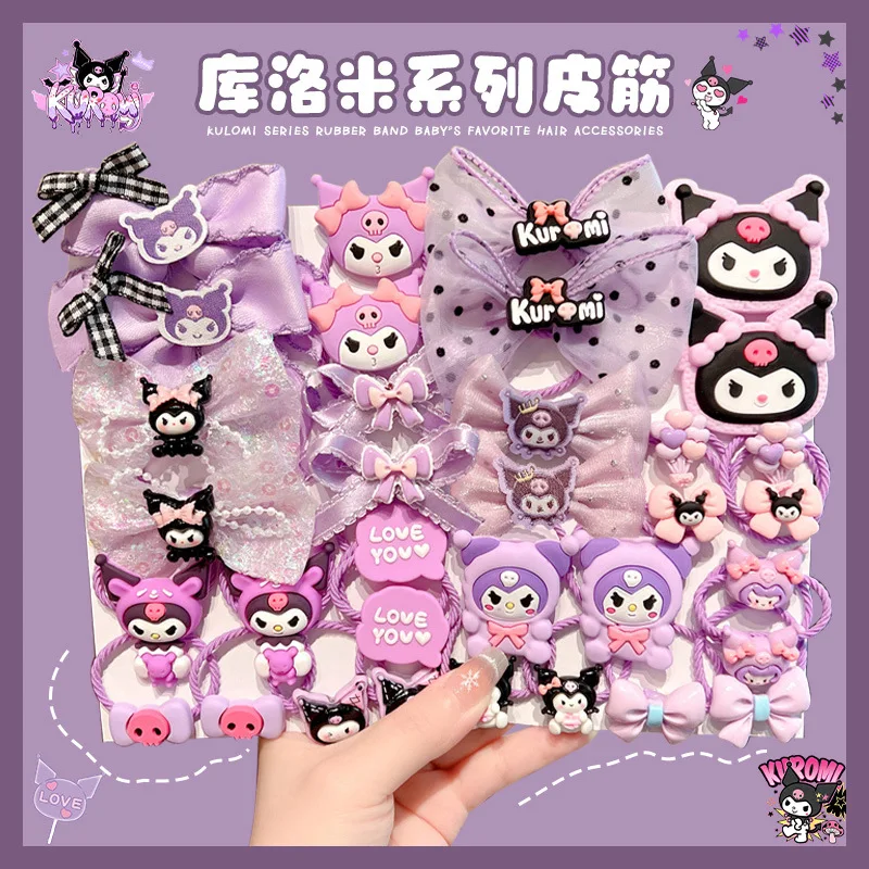 16Pcs/Set Cute Cartoon Sanrio Headbands Girl High Elastic Hair Bands Hair Accessories for Kid Scrunchies Headwear Ornaments Gift