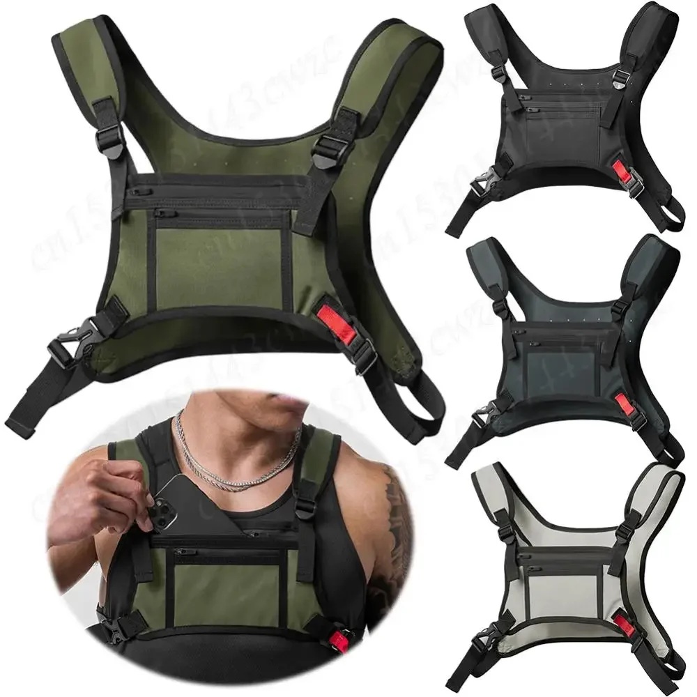 Men Sports Chest Bag Waterproof Resistant Running Vest Bag with Phone Holder Tactical Vest Backpack Running Backpack for Workout