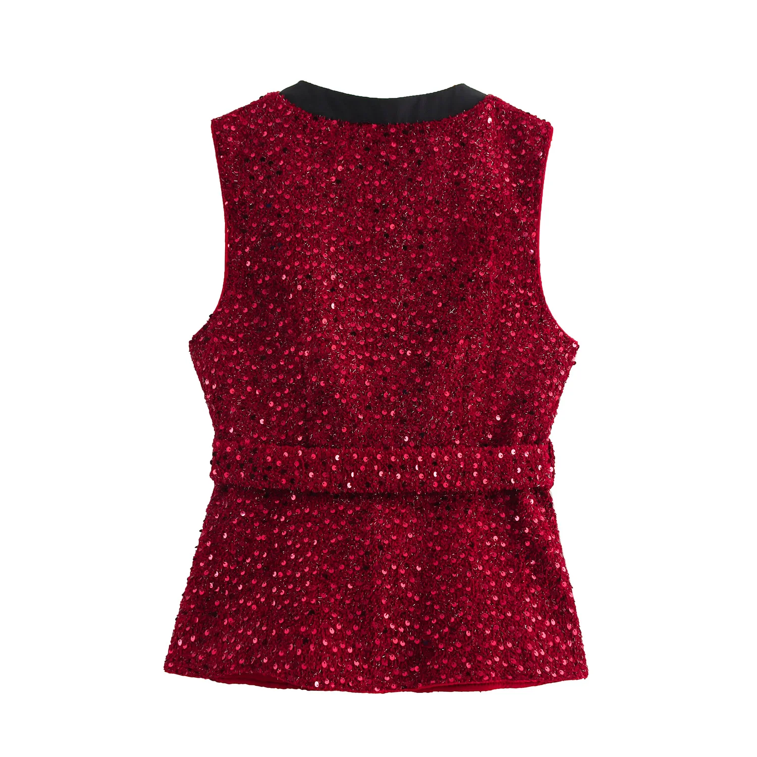 

ZBZA Spring New Women's Faion Design iny Fluffy Waist-Cinching Vest Top Polyester Fiber V-ne Button Closure Regular Length