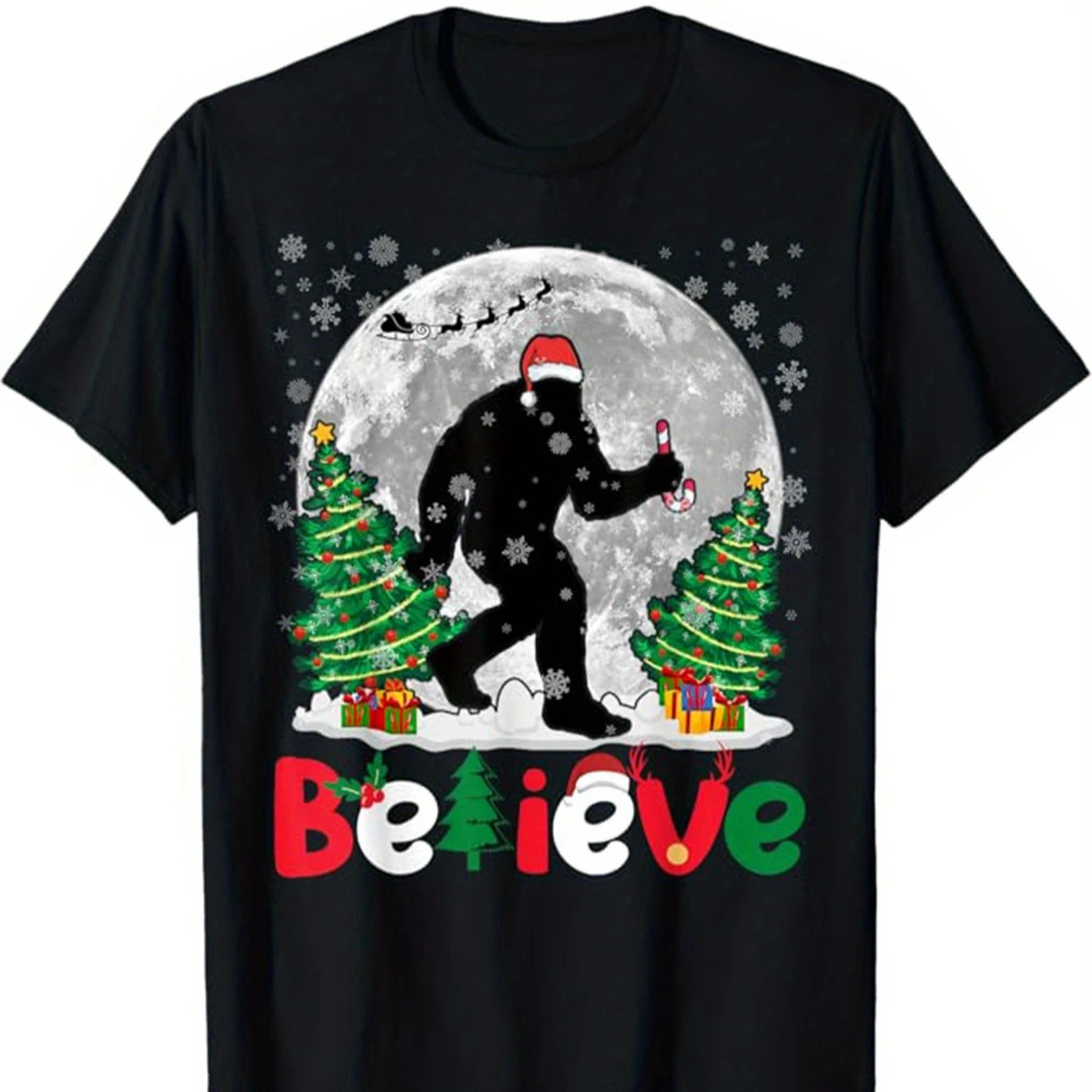 

Funny Bigfoot Christmas Xmas T-Shirt 100% Cotton O-Neck Short Sleeve Summer Casual Mens T-shirt Streetwear