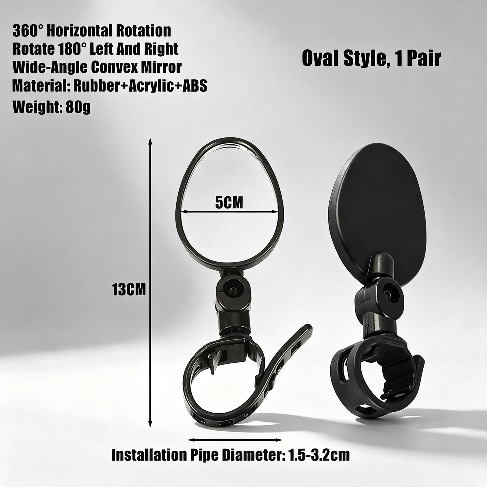 Bicycle Rearview Mirror 360 Rotation Universal Wide‑Angle Convex Mirror Silicone Strap Design No Tools Required For Installation