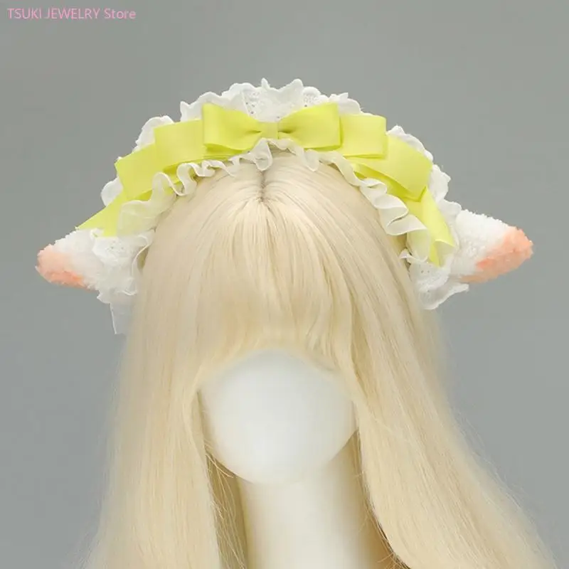 62KE Pluszowe nakrycia głowy z uszami jagnięcymi Miękkie tkaniny Akcesoria do włosów do aktywności na świeżym powietrzu Imprezy