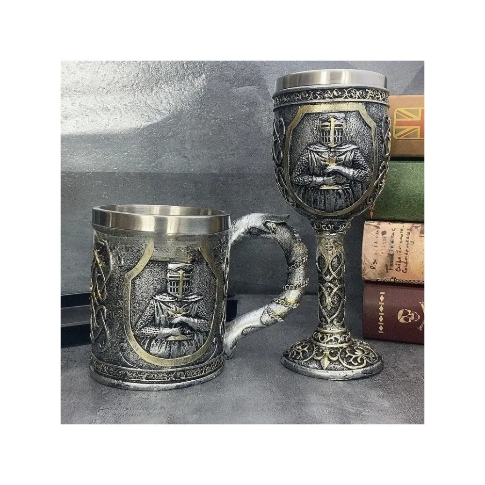 

Рыцарский кубок из нержавеющей стали, ретро пивная кружка, кружка для виски, креативный тисненый орнамент из смолы, персонализированная кружка