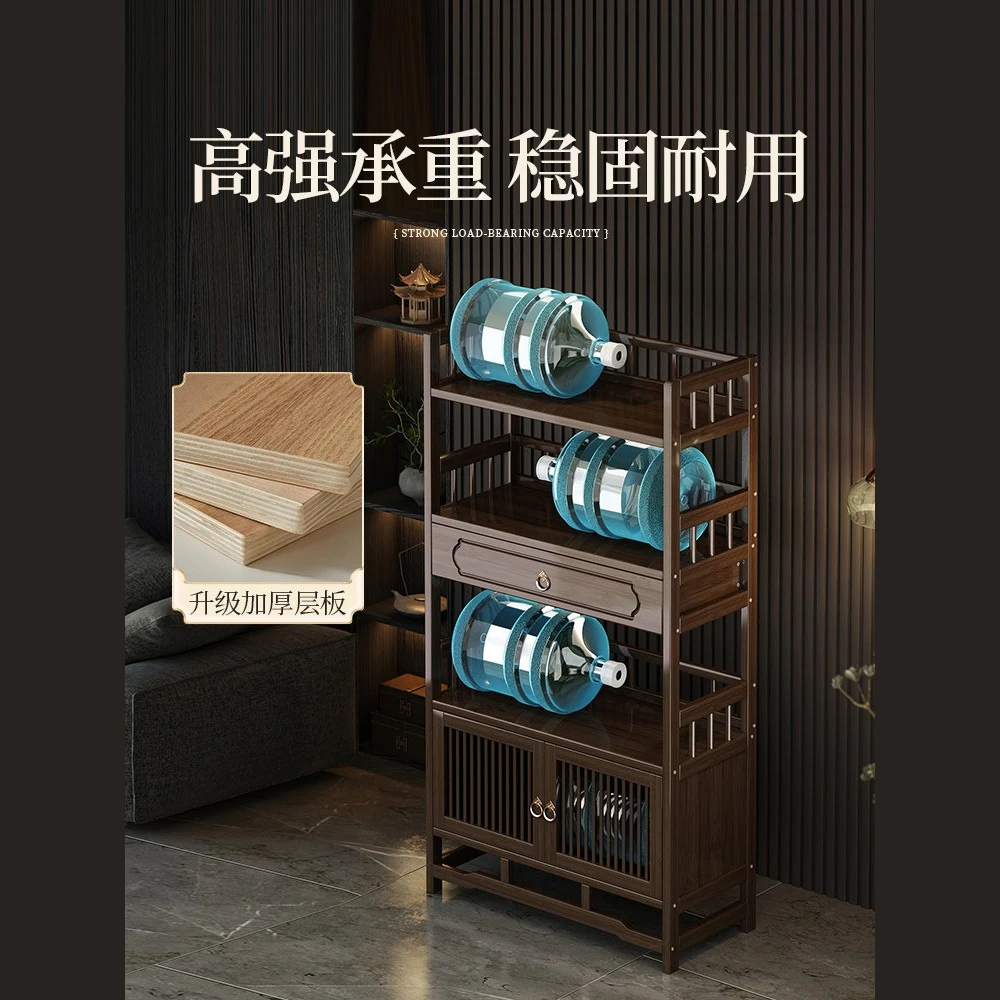 Premium Sturdy New Chinese Style Bamboo Tea Cabinet & Display Shelf, Versatile Storage Sideboard for Living Room, Tea Ware