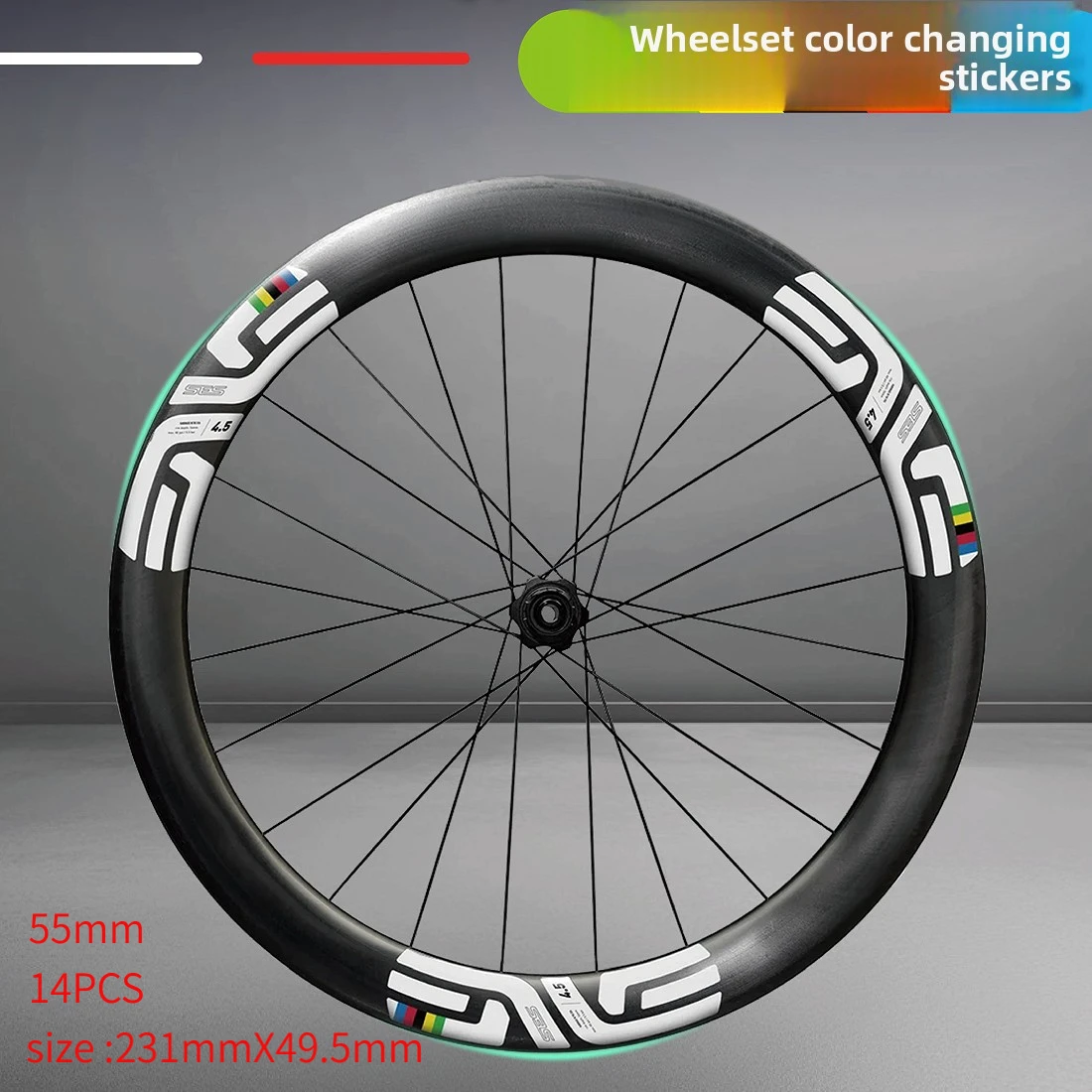 14-teiliges Set für 2024 Rainbow of Bogacharumbadi ENVE SES 4.5 Rennrad-Laufradsatz, Aufkleber zur Farbänderung an Felgen und Naben