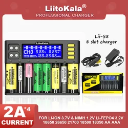 LiitoKala Lii-S8 Lii-500 Check Battery Capacity 3.7V 1.2V For 18650 26650 21700 26700 18350 AA AAA 9V LCD Battery Charger