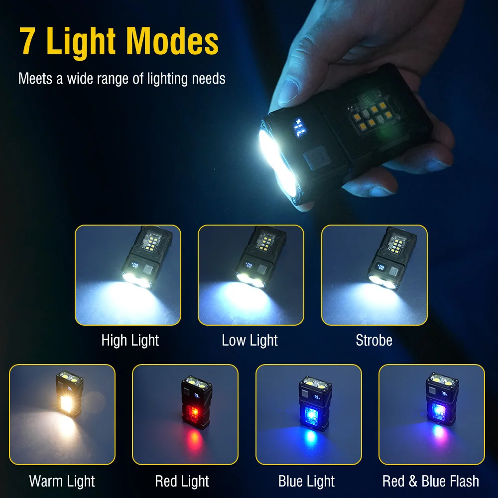 BORUiT EDC LED Flashlight Keychain 180Rotations Magnetic Powerful Rechargeable Work Light Camping Fishing Torch Emergency Lamp