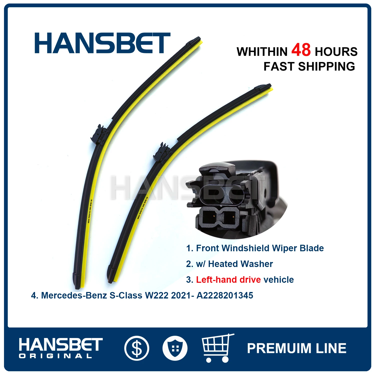 

Front Window Windshield Wiper Blade Set w/ Heated Washer For LHD Mercedes S-Class S-Class W222 V222 X222 2021- HANSBET