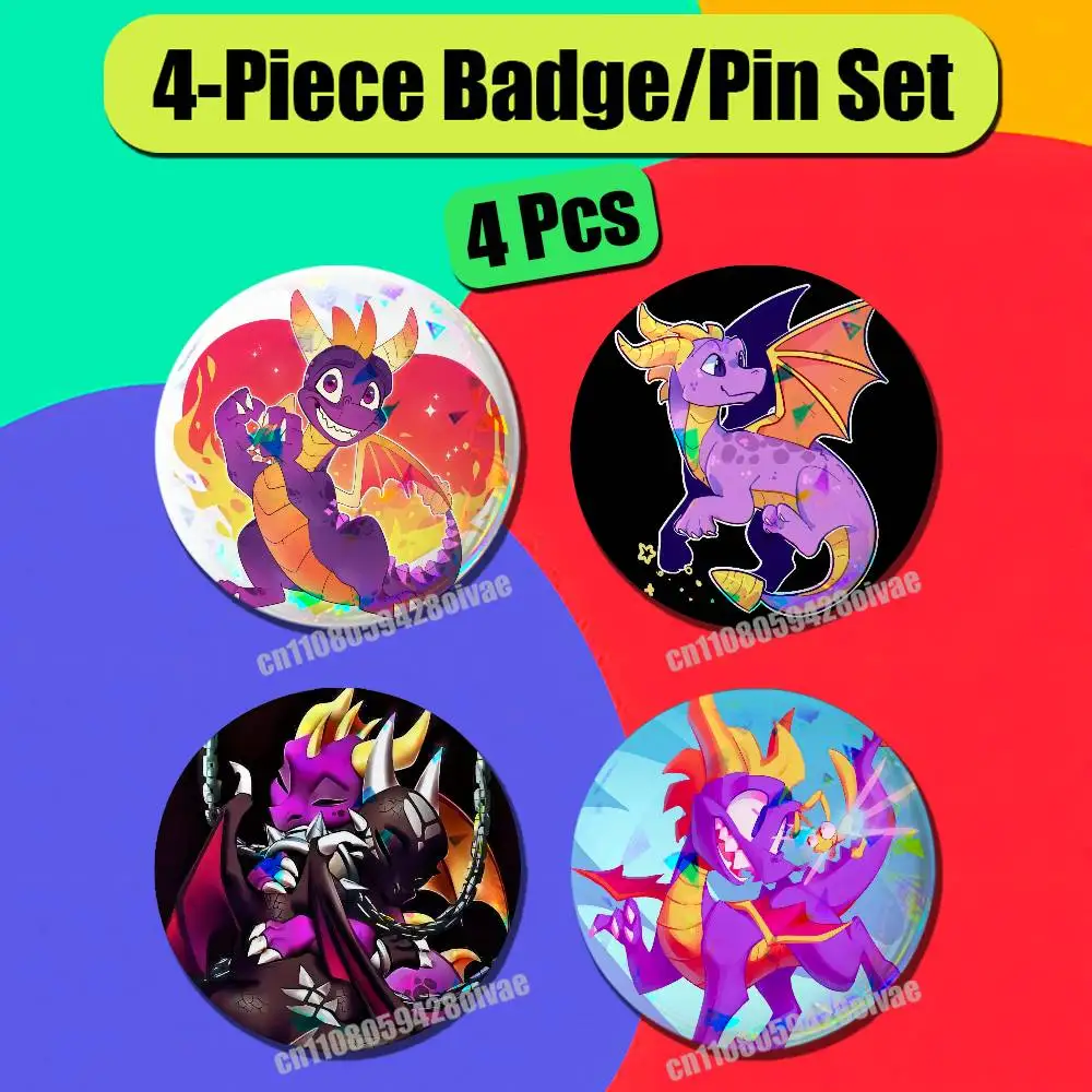 Pin Insignia 4 Pcs Set Round Button Emblem Laser Film Hats 58mm Custom For Spyro the Dragon Badge Cover Case
