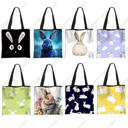 Cute Bunny Pattern Print Tote Bag Adorable Rabbit Women Shopping Bag Handbag Handbag Shoulder Bag Book Bag Shopper Bag