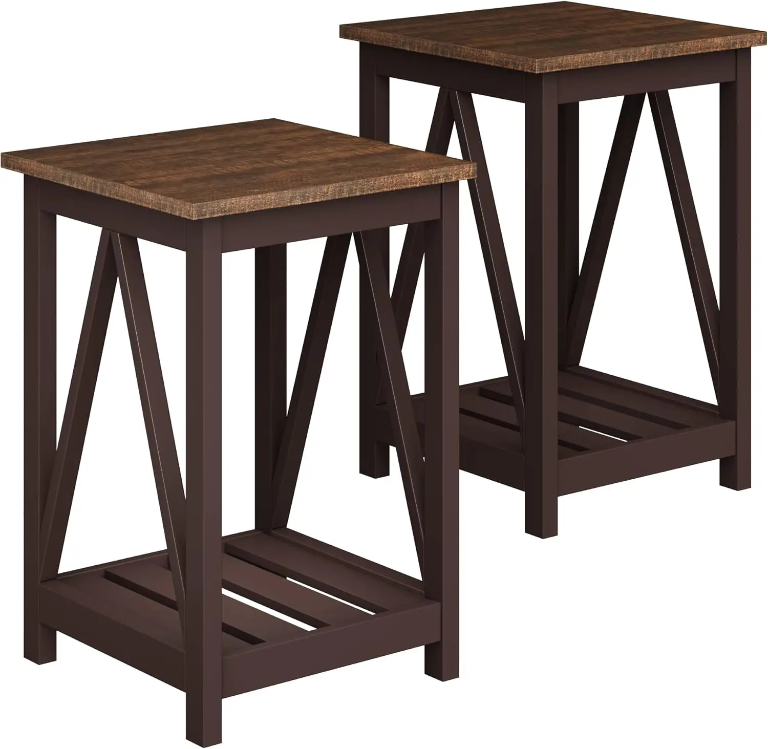 

Farmhouse End Table, Rustic Vintage End Side Table with Storage Shelf for Small Spaces, Nightstand Sofa Table for Living Room