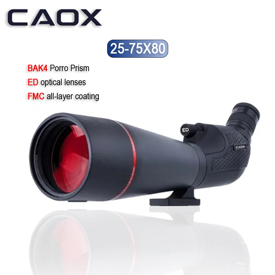 CAOX 25-75x80 Telescope Spotting Scope Powerful Zoom Monocular BAK4 Waterproof For Bird Watching Target Shotting With Tripod