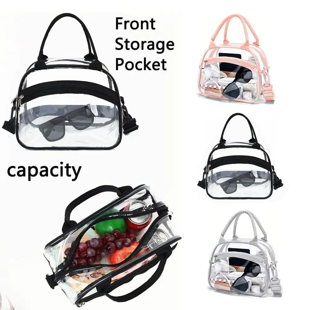 

Zipper Transparent Crossbody Bag Waterproof Large Capacity Clear Shoulder Bag with Adjustable Strap PVC Hand-held Wash Bag