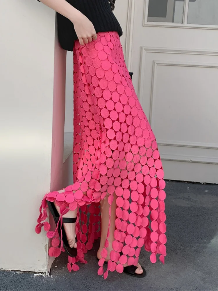 

SMTHMA High-End Fashion Asymmetrical Mid-Length Lace Skirt Women's Runway Design Summer Hollow Out A- Line Long Skirt