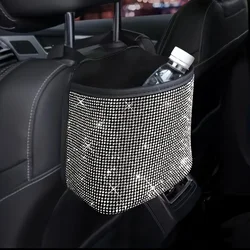 Shiny Rhinestone Crystal Car Trash Can Hanging Seat Back Storage Bag Multifunctional Garbage Bin Auto Interior Accessories
