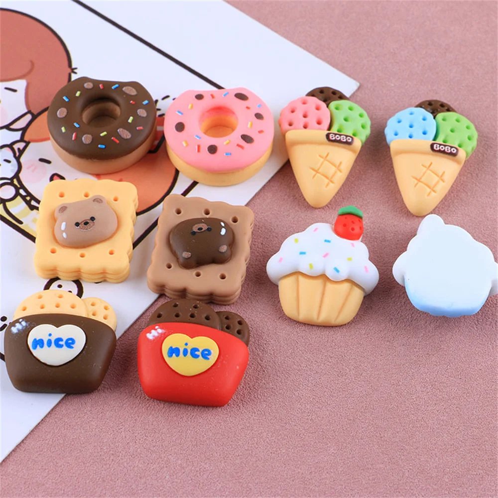 10-20Pcs Simulation Food Play Resin Donut Ice Cream Biscuit Cake Jewelry Crafts DIY Hair Accessories Water Cup Phone Shell Decor