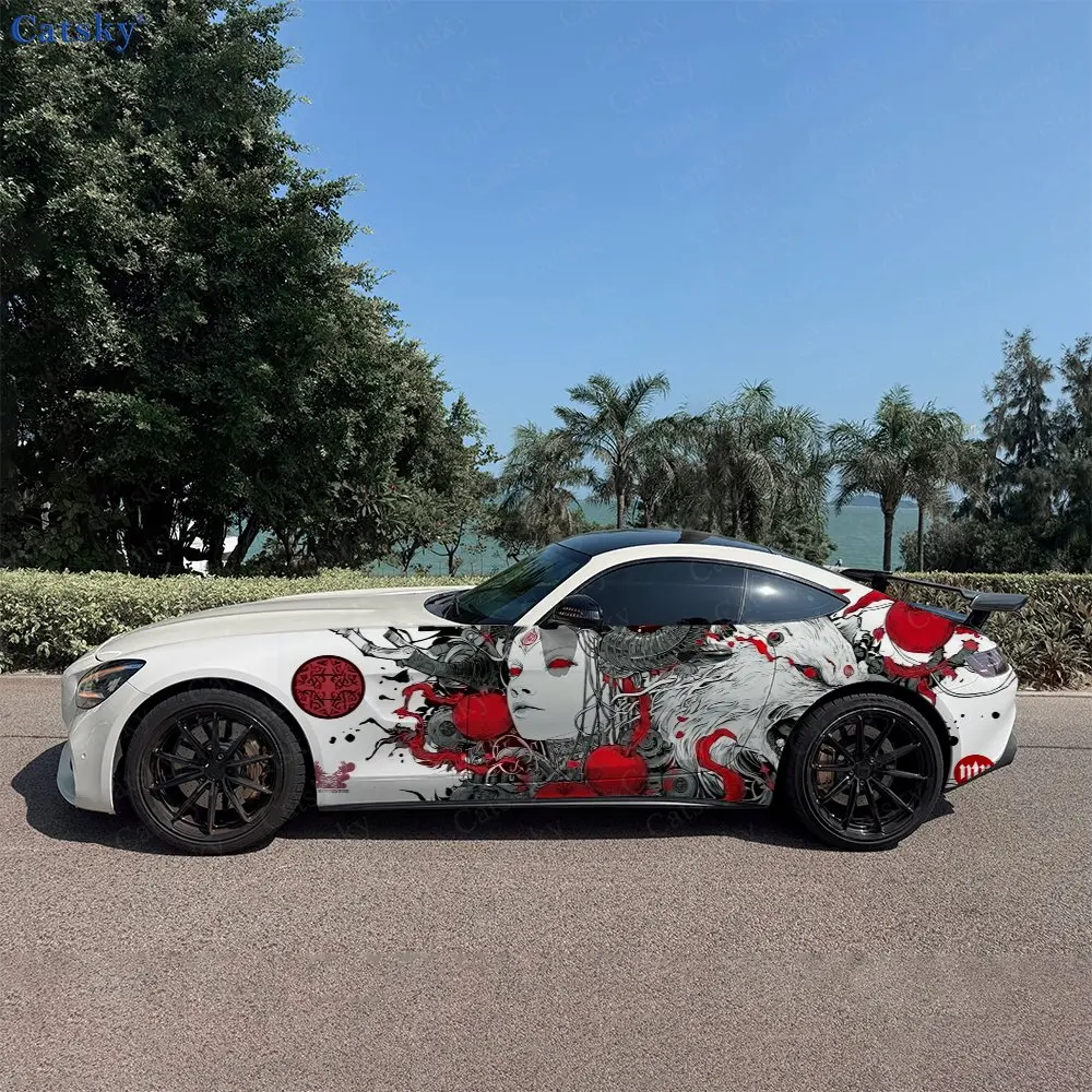 

2pcs Mechanical Bone Witch Face, Durable, Fade-resistant, Enhance Vehicle Aesthetics With Bold Artistic Design Car Vinyl Wraps