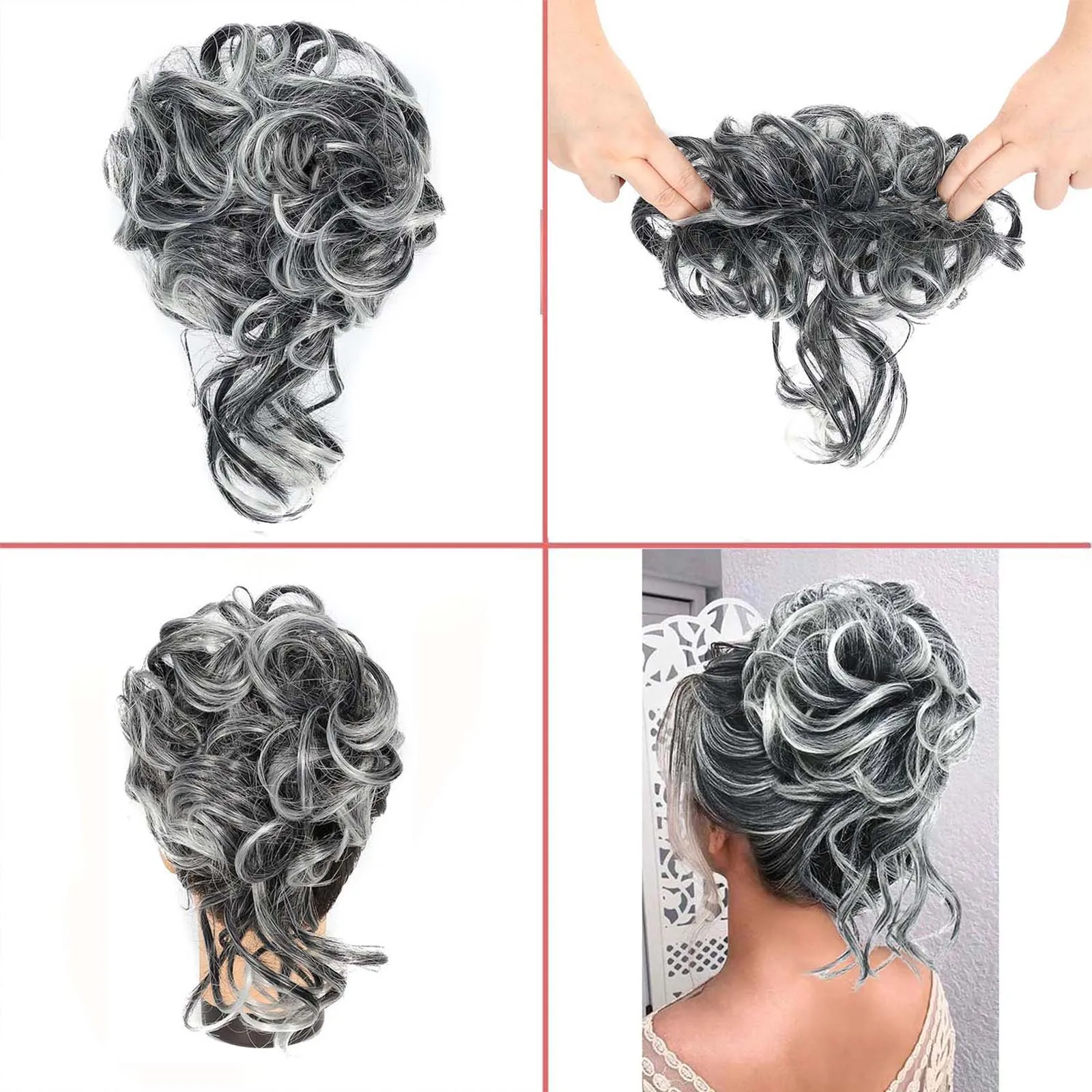 الاصطناعية فوضوي كعكة قطعة شعر Tousled أوبدو كعكة الشعر تمديد مطاطا رباط شعر خصلات شعر مجعد كعكة الشعر Scrunchie للنساء #3