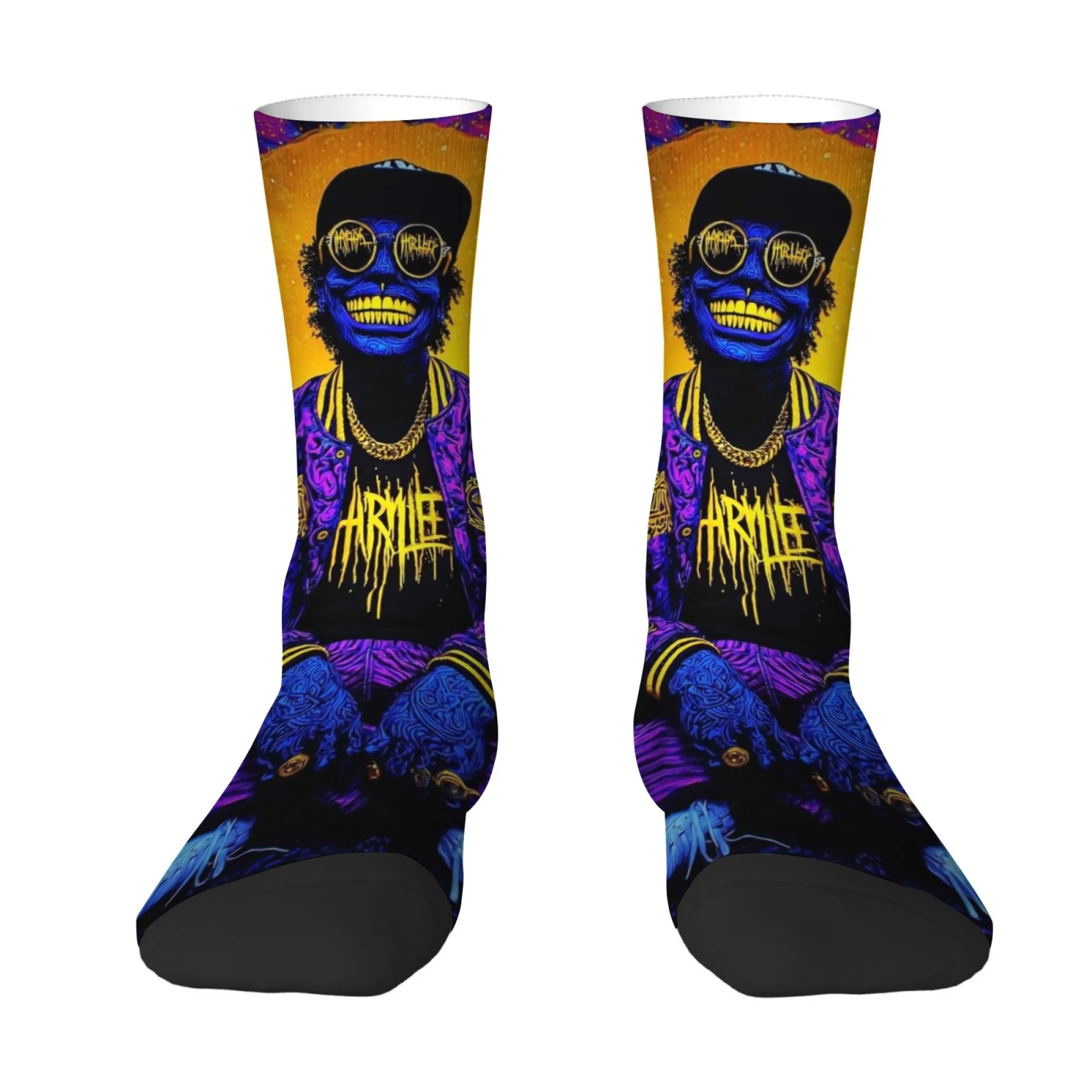 

1 Pair of Rock and Hip-hop Printed Men's Socks Stylish Cool Fun Harajuku Style Socks Breathable Soft and Skin-friendly Socks