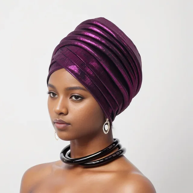 Topi Turban wanita Afrika bungkus kepala wanita Nigeria sudah dibuat ikat kepala Gele otomatis hiasan kepala Muslim hiasan kepala Pesta