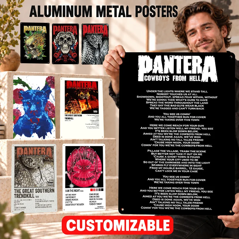 Pantera Textured Metal Posters Retro Aggressive Stage Design Home Office Wall Art Customized Aluminum Sign Band Supporter Gift