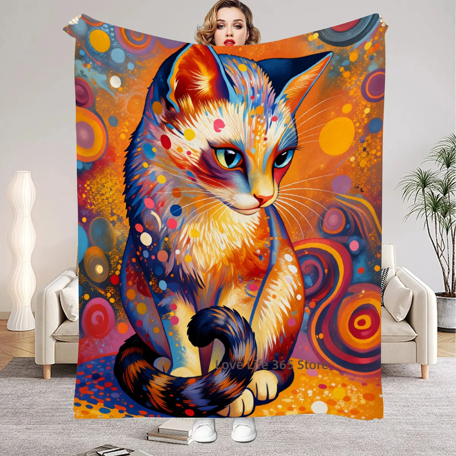 Strange Cats Flannel Blanket For Adults Soft Perfect Birthday Gift Home Bed Sofa Outdoor Travelling Abstract Pop Art Blanket