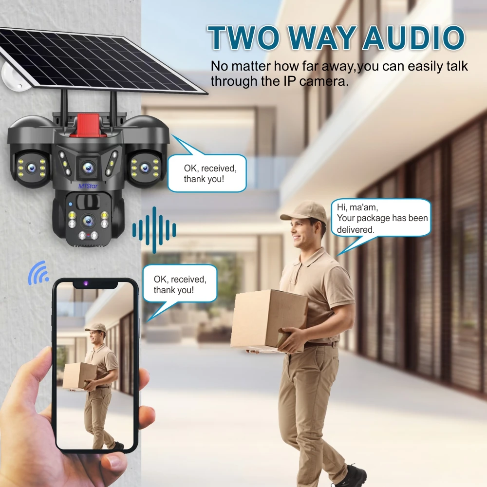 15MP HD Multi-lens New style 4G Solar Camera Two-way Voice AI Human Motion Tracking Secure PTZ Camera
