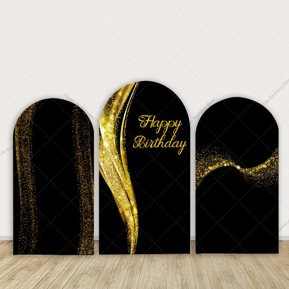 

Black Gold Happy Birthday Arch Backdrop Birthday Party Photography Background Arch Backdrop Cover