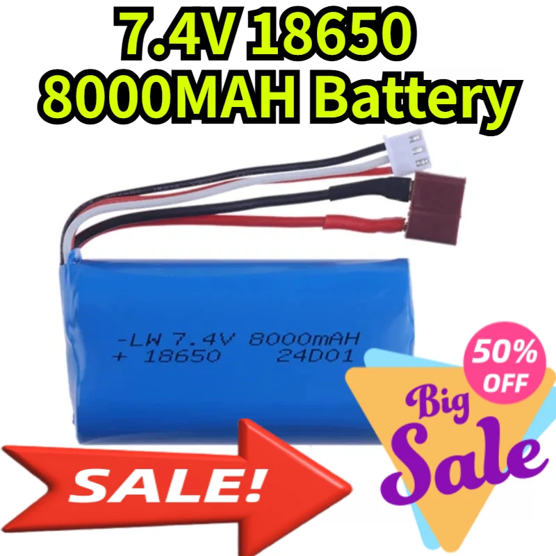 7.4V 18650 8000MAH Battery for Wltoys 10428/12428/12423 / Q46 RC Car Spare Parts with Charger 7.4V T Plug for Power Car