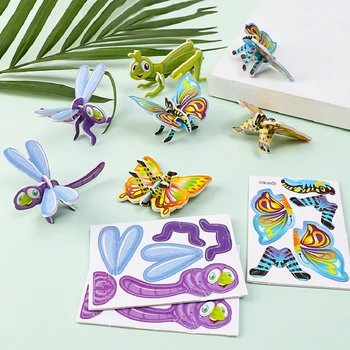10pcs 3D Three-dimensional Paper Insect Puzzle Children's Toys Cartoon Insect Assembly Model DIY Educational Toy Gift for Kids