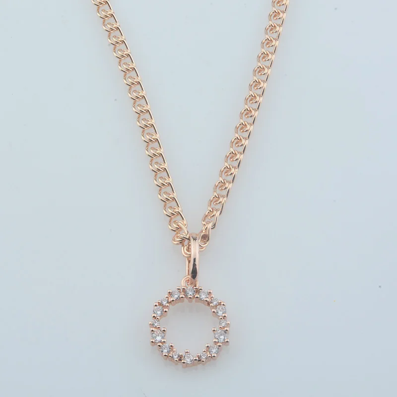 FJ Women Circle Round Shining Crystal 585 Rose Gold Color Wedding Pendant Necklace