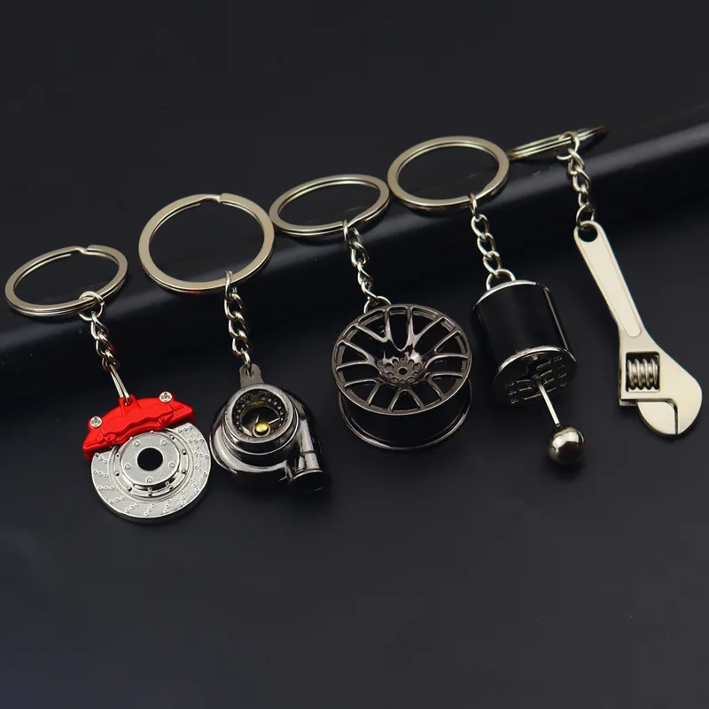 Zinc Alloy Creative Gift Car Metal Keychain Turbo Gear Wheel Hub Hanger Brake Disc Shock Absorber Hanger Cute Car Accessories