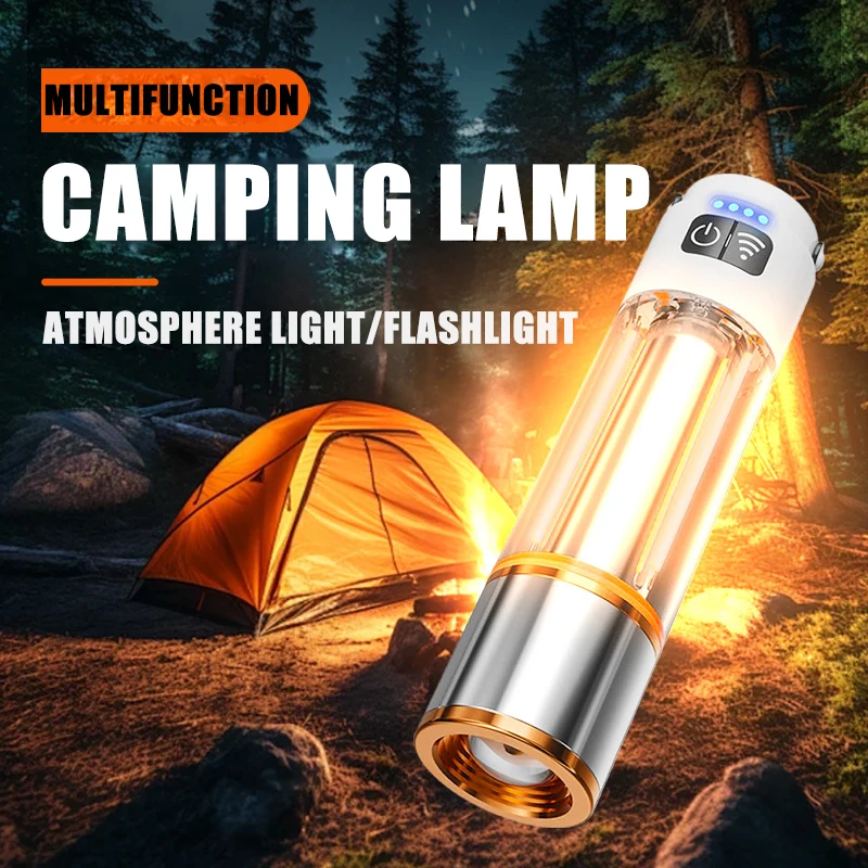 LED Strong Light Flashlight Rechargeable Long Range Outdoor Portable MultiFunctional Camping Atmosphere Light Tent Light