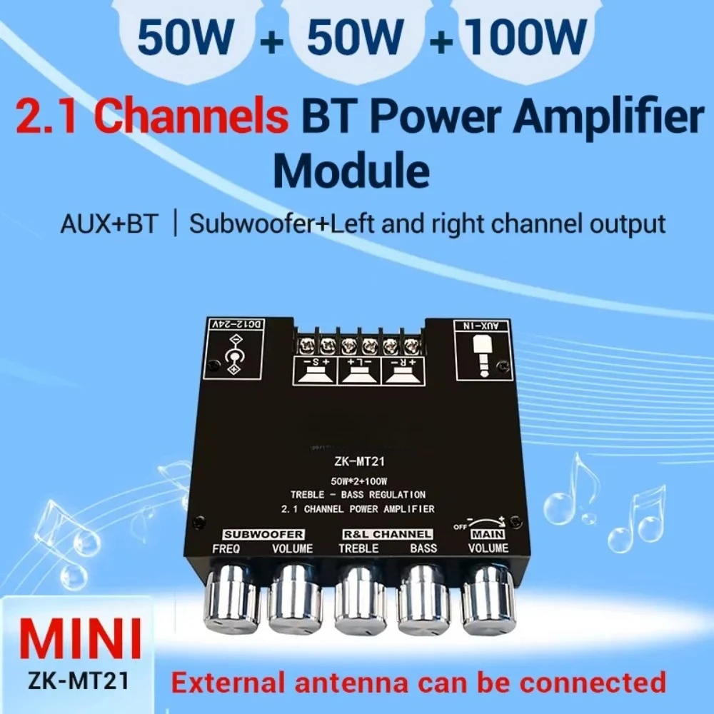 12V 24V Subwoofer ZK-MT21 Digital Power Amplifier Board 2x50W+100W 2.1 Channel AUX Audio Stereo Bluetooth 5.0 Bass Amplifier