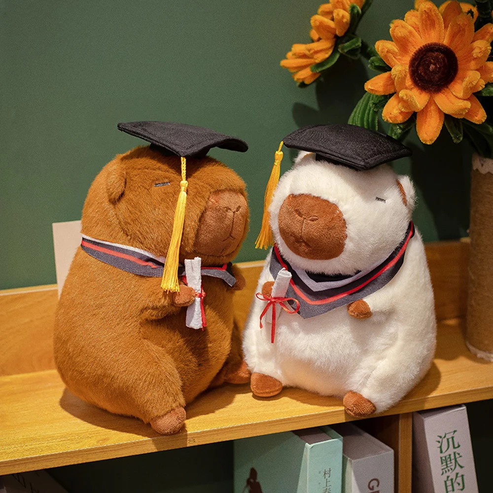 

Graduation Capybara Plush Toys Wearing Cap Holding Diploma Stuffed Graduational Capibara Soft Dolls Souvenir Plushie Gifts