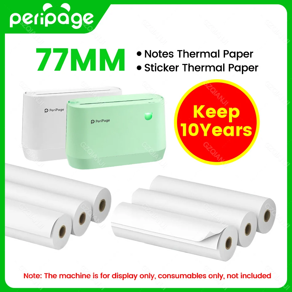 

PeriPage 77mm Official Thermal White Paper Color Sticker Blank Label Notes Paper Rolls for A3 A9 A9Max Printer BPA Free