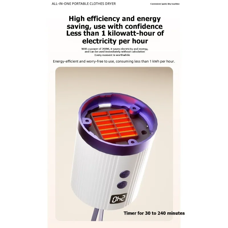 

ASWUT-Portable Travel Clothes Dryer - Compact, Foldable, Quiet, Fast Drying With 240-Min Timer EU Plug