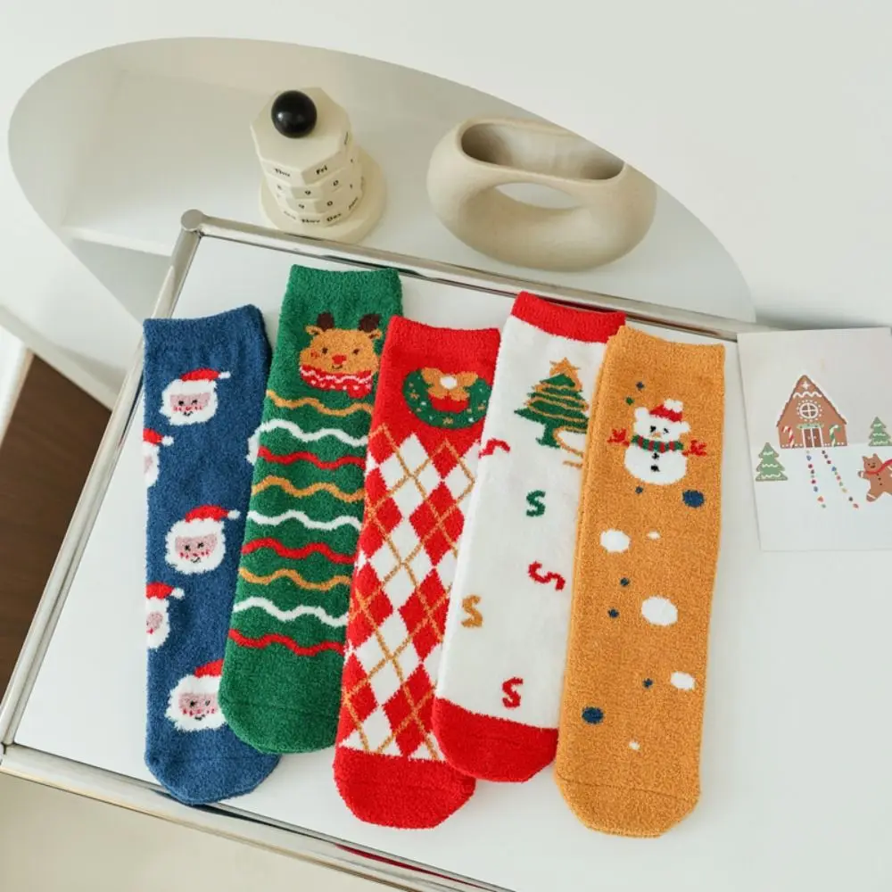 

Cute Santa Claus Christmas Socks Christmas Tree Elk Coral Fleece Socks Home Sleep Socks Korean Style Christmas Calf Socks Winter