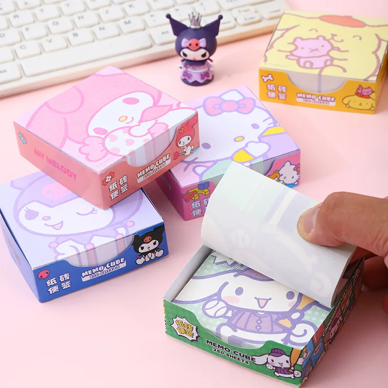 250pcs Sanrio Note Paper Hello Kitty Kuromi Melody Cinnamoroll Note Kawaii Decorative Paper Student School Stationery Suppliesr