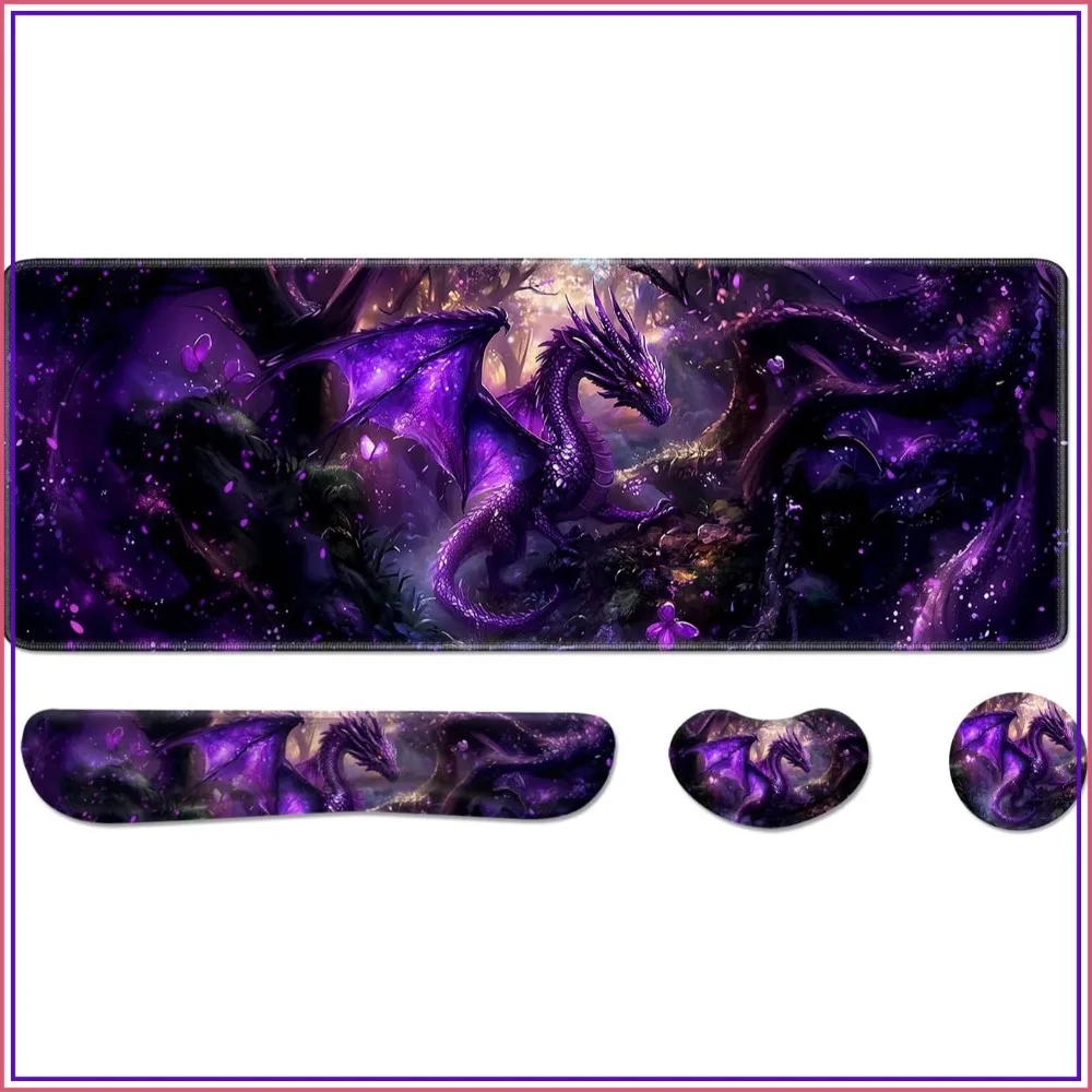 Anime Dragon Large Desk Pad with Keyboard & Mouse Wrist Rest, Non-Slip Office Mat 31.5x11.8in