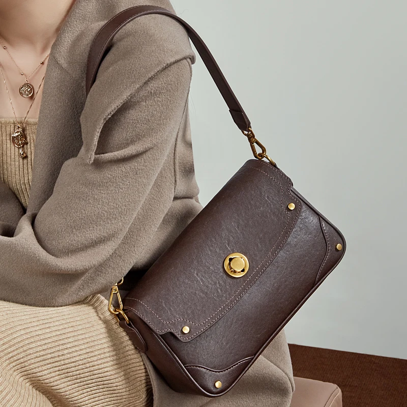 

Burminsa Retro Cow Genuine Leather Shoulder Bags For Women Winter 2026 Luxury Designer Crossbody Satchel Square Ladies Handbags