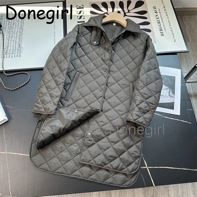 

2024 Autumn Women's Quilted Water Long Jacket Long Sleeves Snap Buttons Coats Mid Long Casual Jackets Female Outerwear