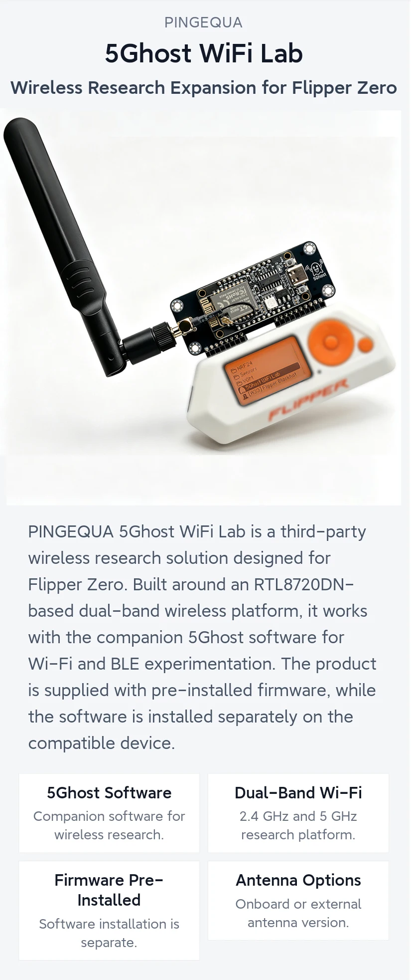 Dual-Band 2,4G&5G WiFi Entwicklungsboard für Flipper Zero, PINGEQUA 5Ghost WiFi Lab, Vorinstallierte Firmware, RTL8720DN (BW16) GPIO-Modul – Detail 1