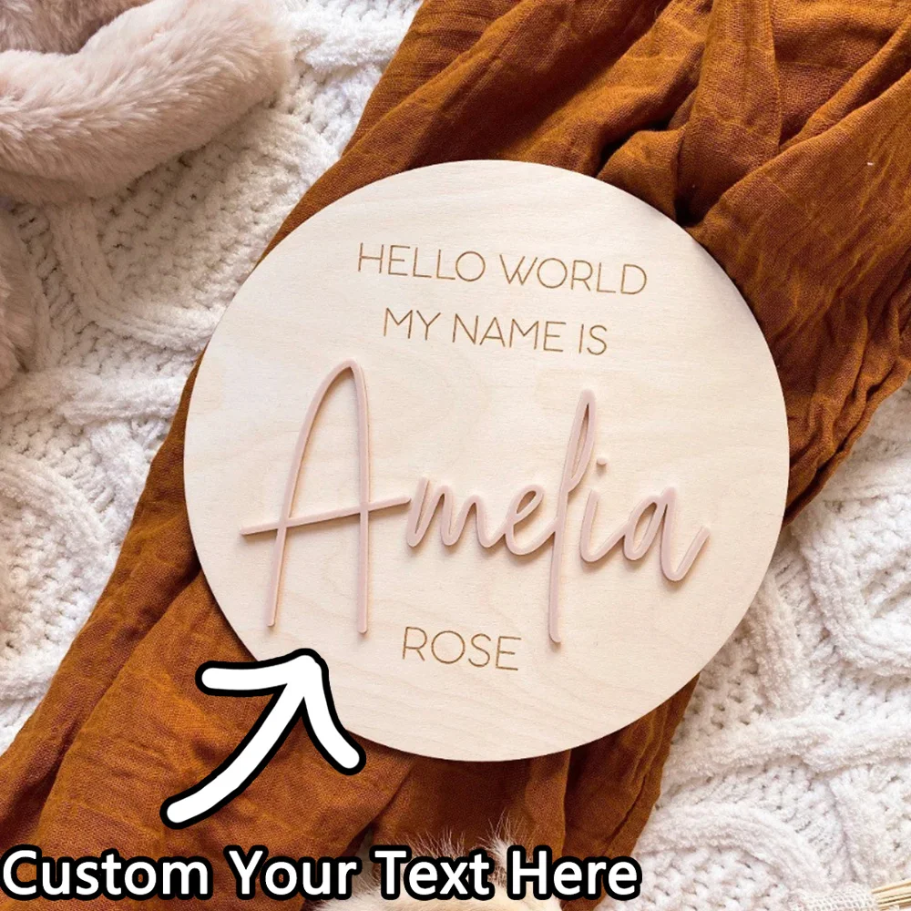 Personalised Wooden Hello World Name Plaque - Newborn announcement Sign - Name plaque for birth announcement