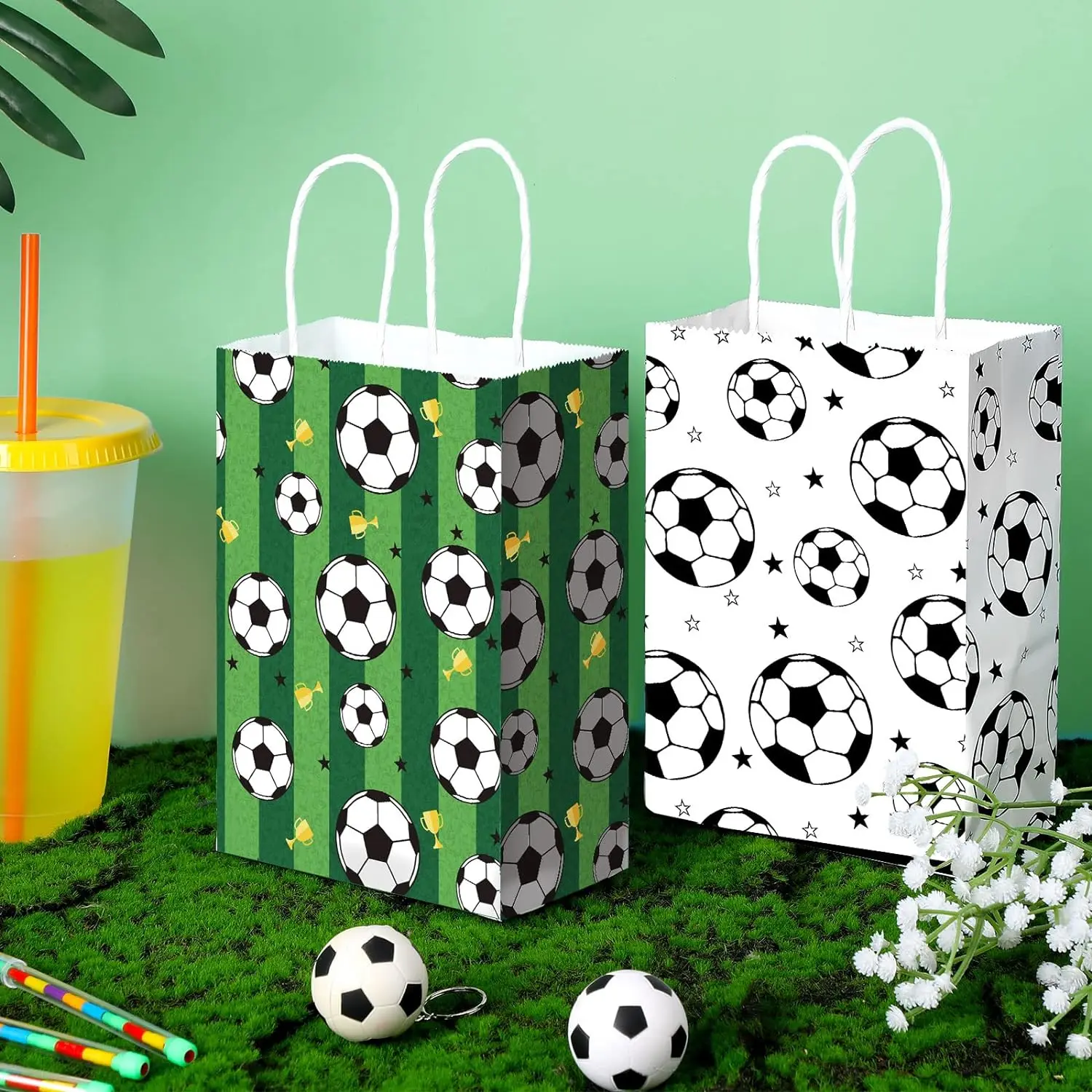 12Pcs Soccer Gift Bags Paper Wrapping Pouch Soccer Print Goodie Bag for Kids Game Celebration Sports Theme Party Decor Supplies