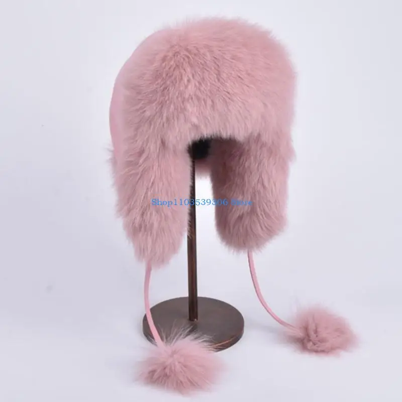 

400A Russian Warm Hat Ear Protect Winter Hats Daily Bomber Fur Caps with Ear Flaps Hat with Pom Pom Assorted Colors