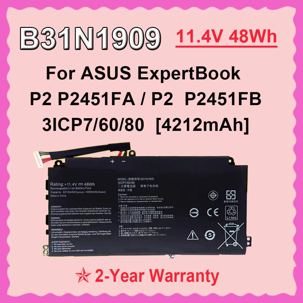 

DODOMORN Rechargeable Laptop Battery B31N1909 FOR ASUS ExpertBook P2 P2451FA-EK0009 P2451FB 3ICP7/60/80 11.4V 48Wh 4212mAh