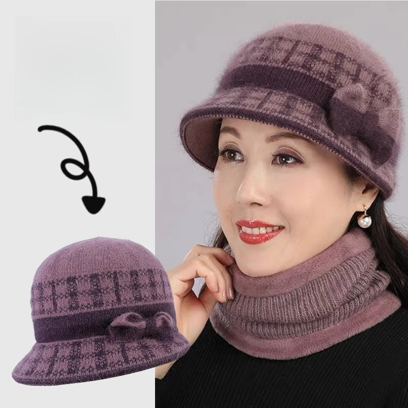 Damen-Eimerkappe mit Kuppelbogen für Damen, Winter, warm, winddicht, Baskenmütze, modisch, elegant, für Mütter