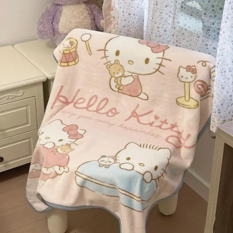 

Kawaii Sanrio Hello Kitty Blanket Cartoon Cute Anime Air Conditioning Plush Blanket Bath Towel Shawl Kids Siesta Quilt Gift Girl